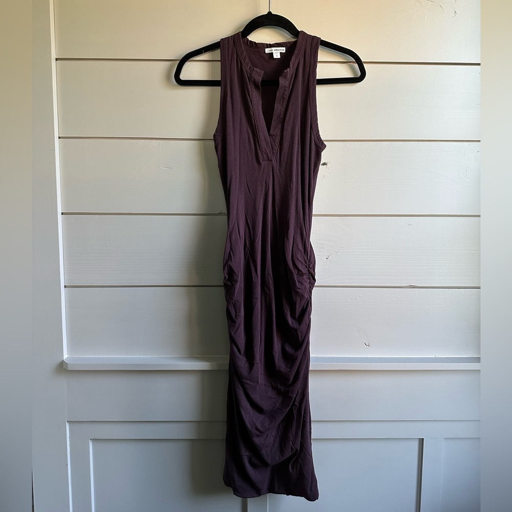 EUC James Perse ruched bottom buttery soft cotton dress size 0 maroon